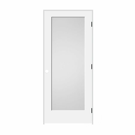CODEL DOORS 26" x 80" x 1-3/8" Primed 1-Panel with White Lami Glass Interior Shaker 7-1/4" LH Prehung Door 2268pri8401GLLH1D714